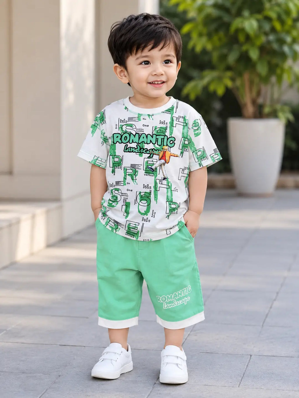 Boys Cotton Jersey Shirt & Shorts Set - Printed (Design 3)