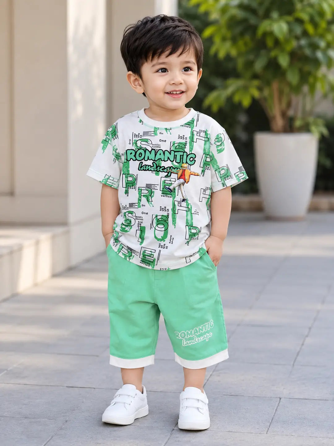 Boys Cotton Jersey Shirt & Shorts Set - Printed (Design 2) - view 3