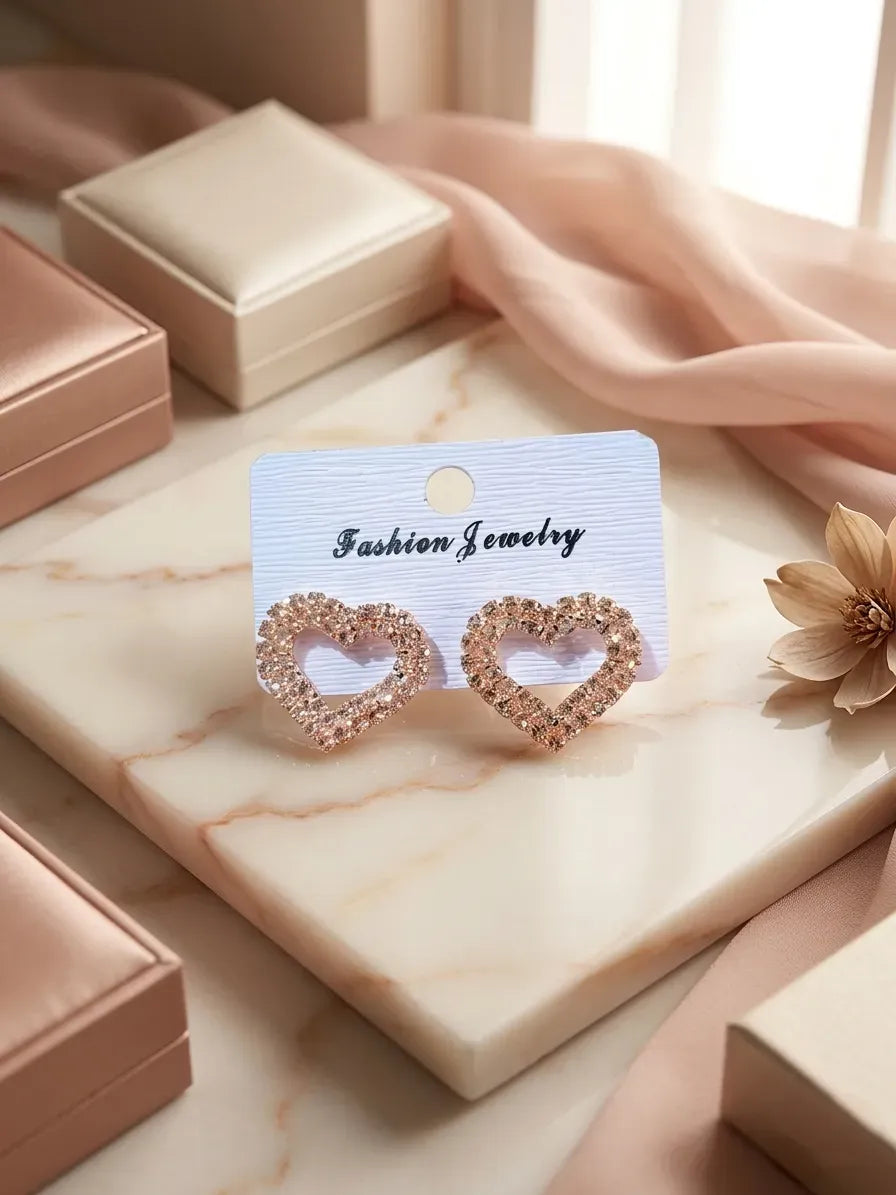 Golden Heart Crystal Earrings for Women - view 2