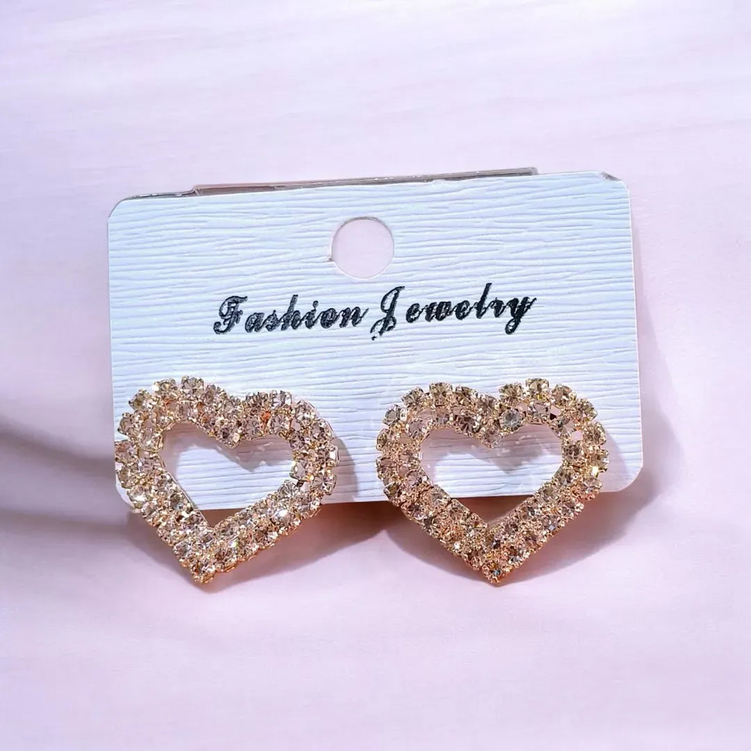 Golden Heart Crystal Earrings for Women - view 3