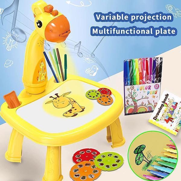 Kids Drawing Table & Projector Set Yellow Pink Plastic - view 2
