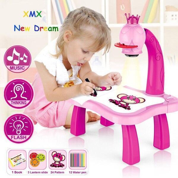Kids Drawing Table & Projector Set Yellow Pink Plastic - view 4