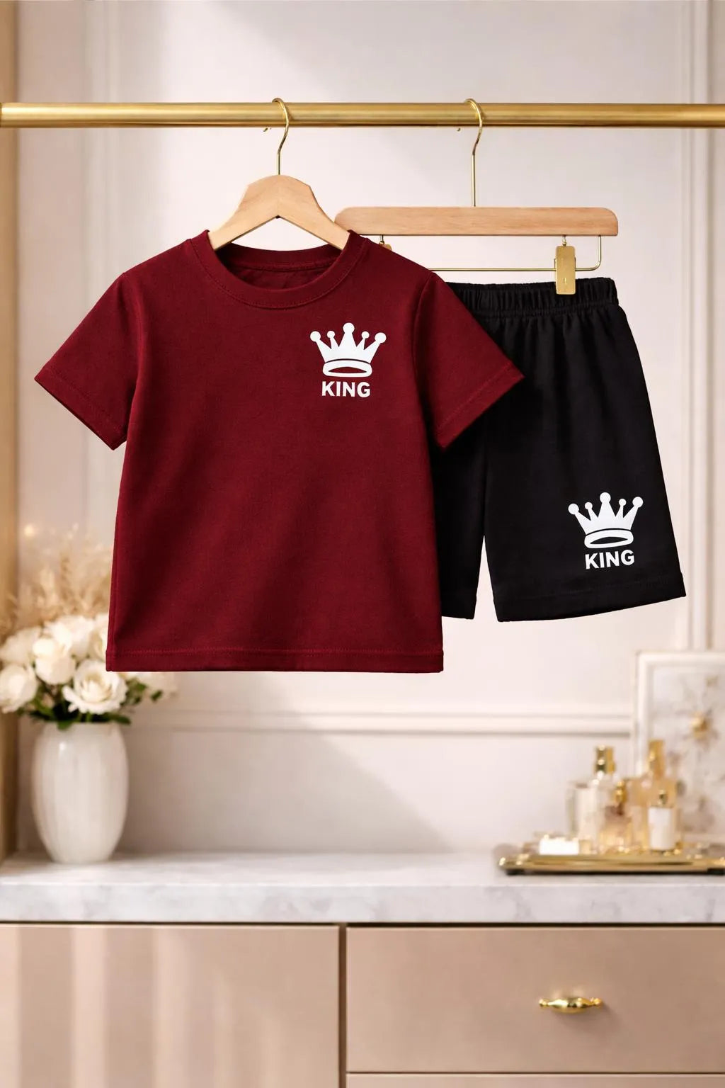 Kids Crown Print Tracksuit - Maroon & Black, Ages 1-12