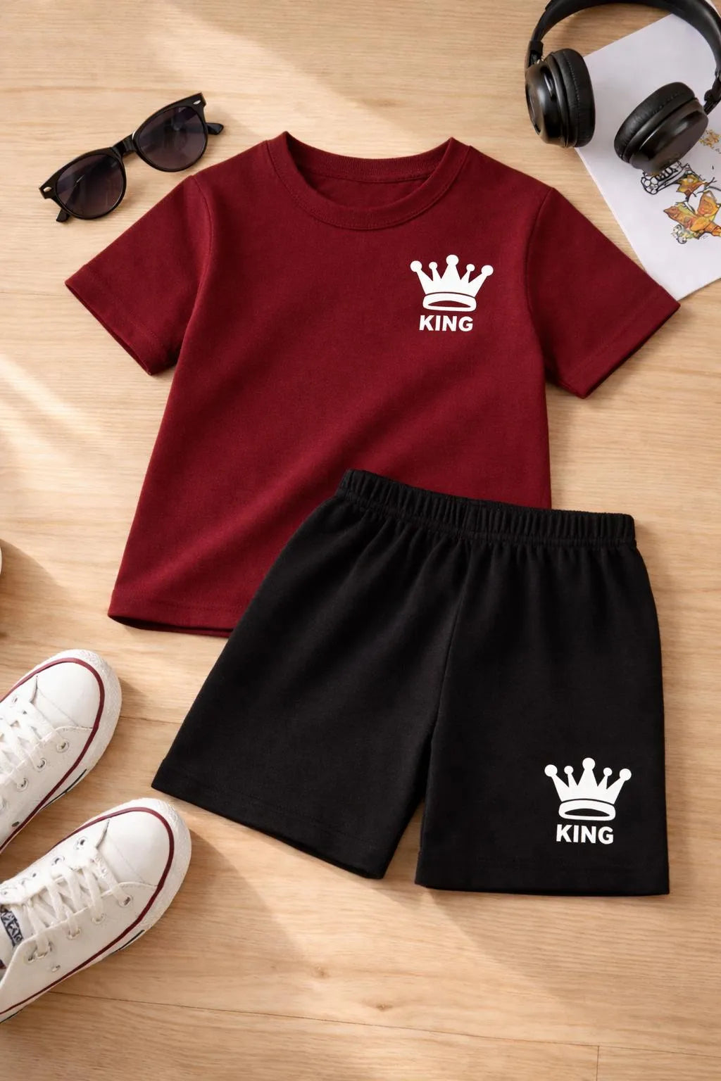Kids Crown Print Tracksuit - Maroon & Black, Ages 1-12 - view 2