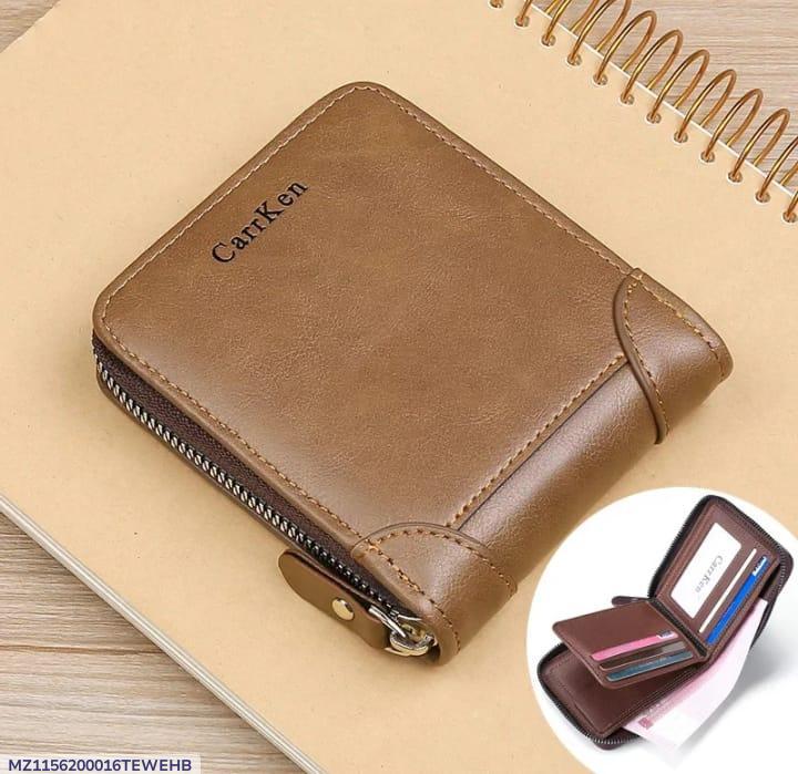 Men's Genuine Leather Wallet - Light Brown, Zipper Closure - view 4