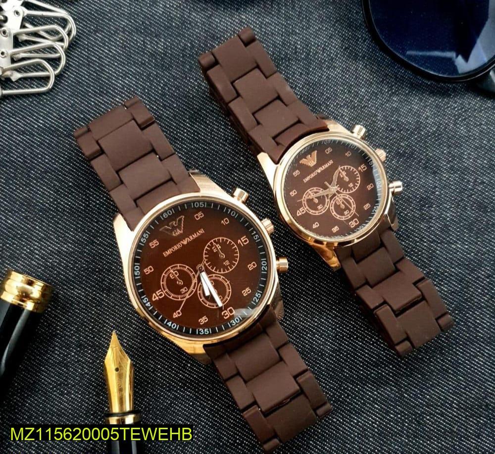 Chronograph Couple Watch Set - Brown Silicone Strap - view 3