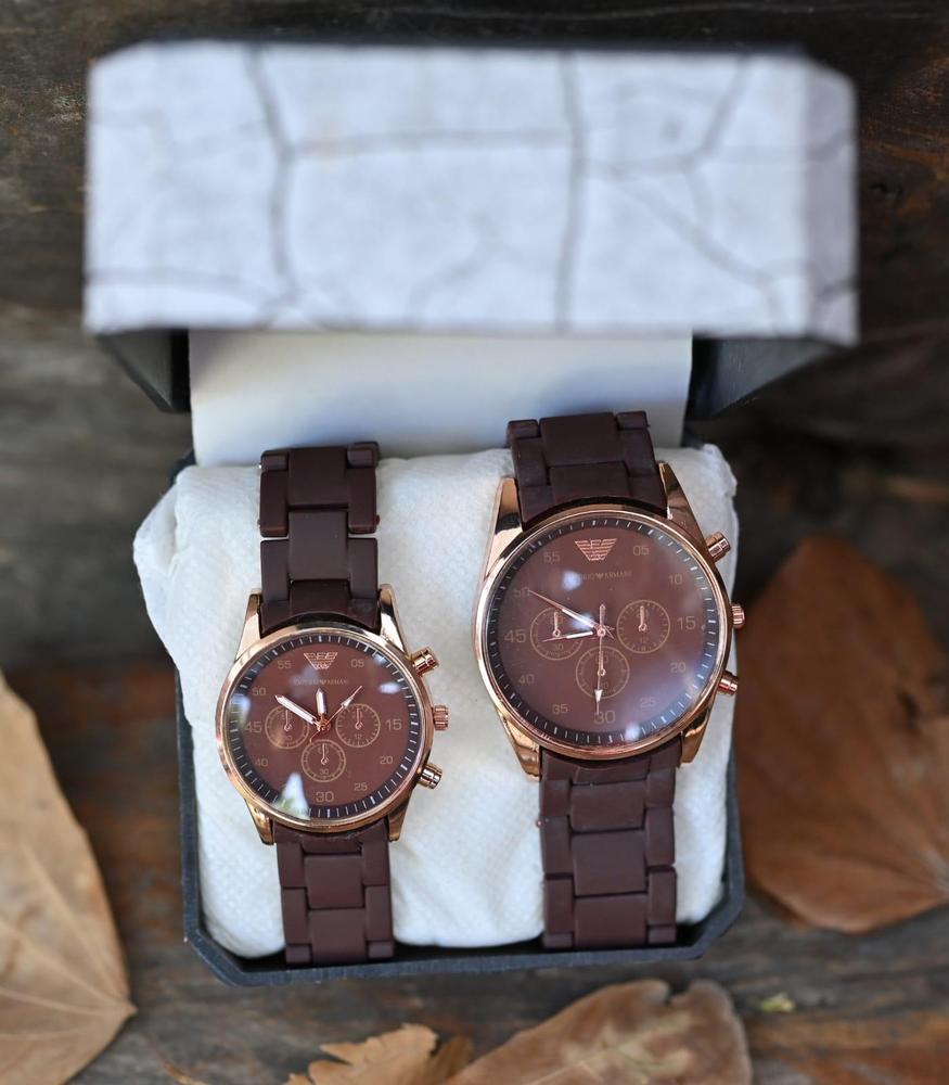 Chronograph Couple Watch Set - Brown Silicone Strap - view 2