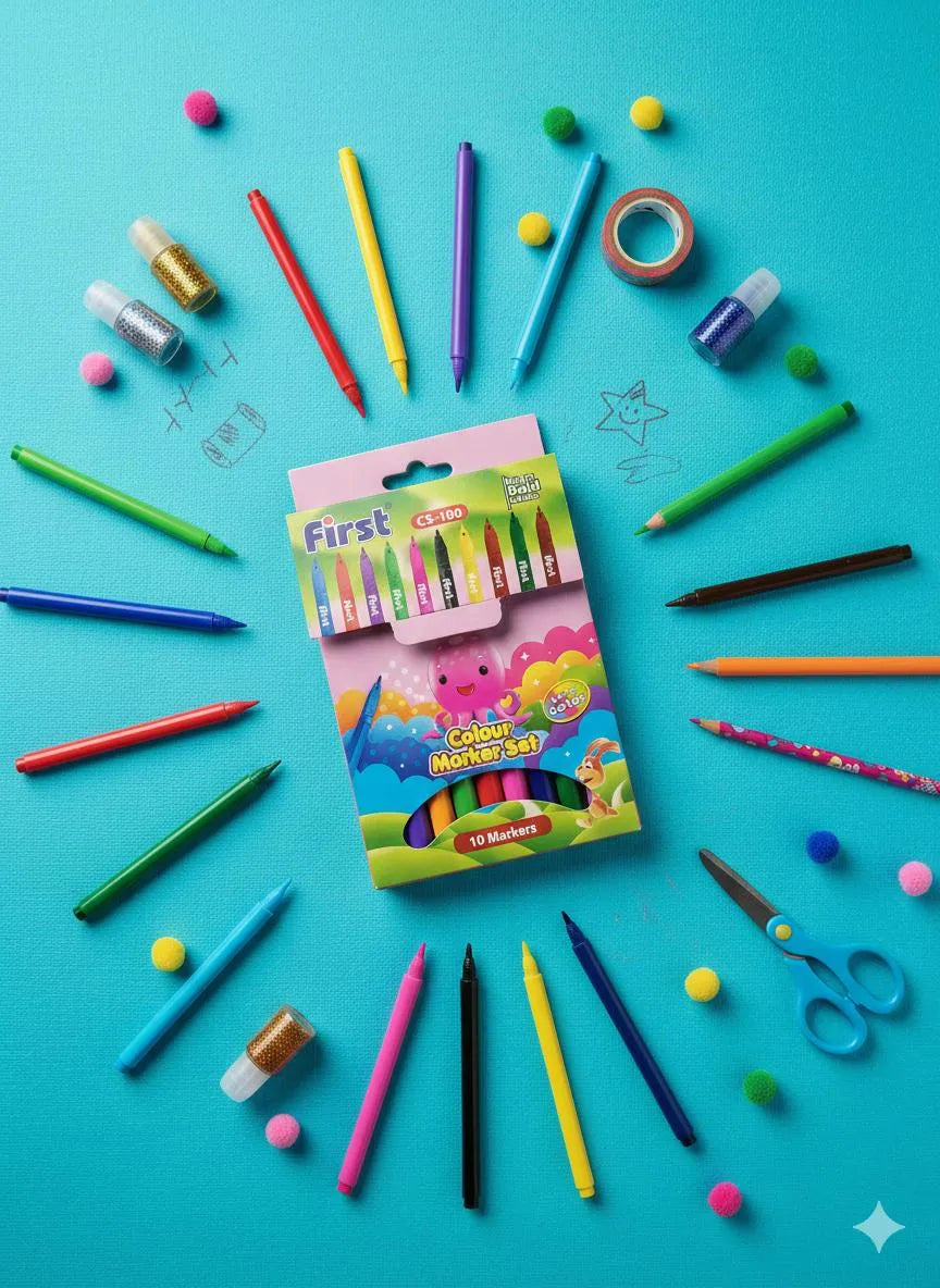 10 Pcs Multicolor Markers Set for Kids Art School Party Use ABS Plastic - view 2