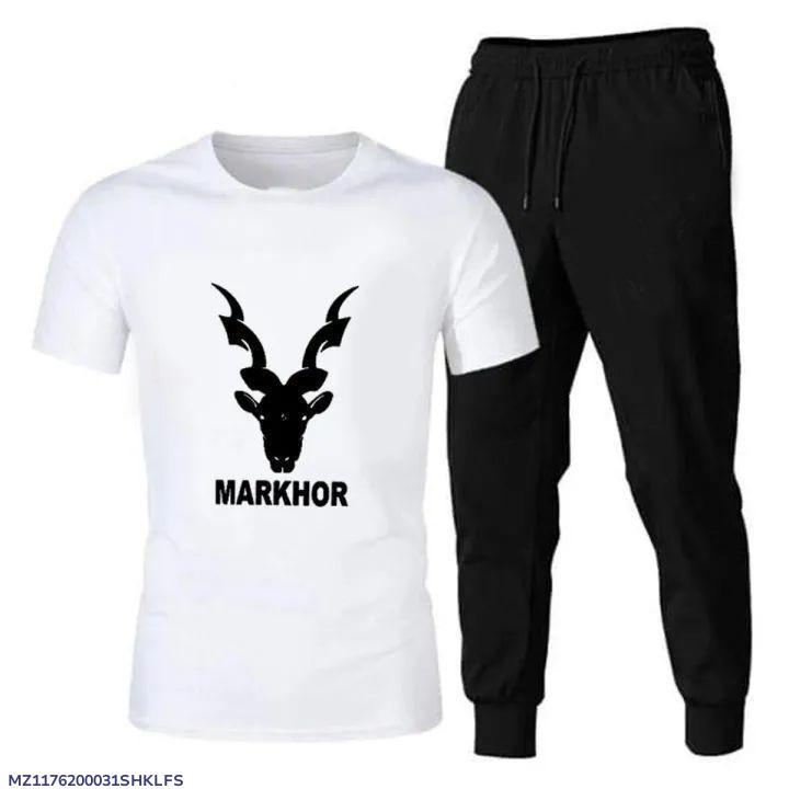 Men's Markhor Print Track Suit - White Cotton, 2 Piece - view 4