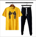 Men's Angel Wing Print Cotton Track Suit - Yellow