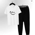 Men's Printed Cotton Track Suit - White & Black, 2 Piece