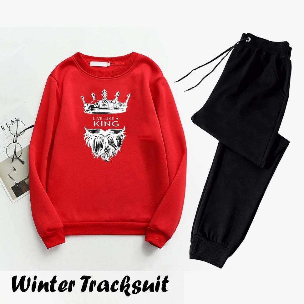 Men's Printed Track Suit - Red & Black Polyester - view 2