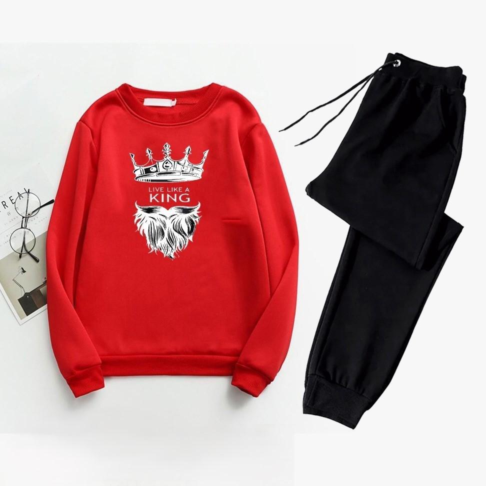 Men's Printed Track Suit - Red & Black Polyester