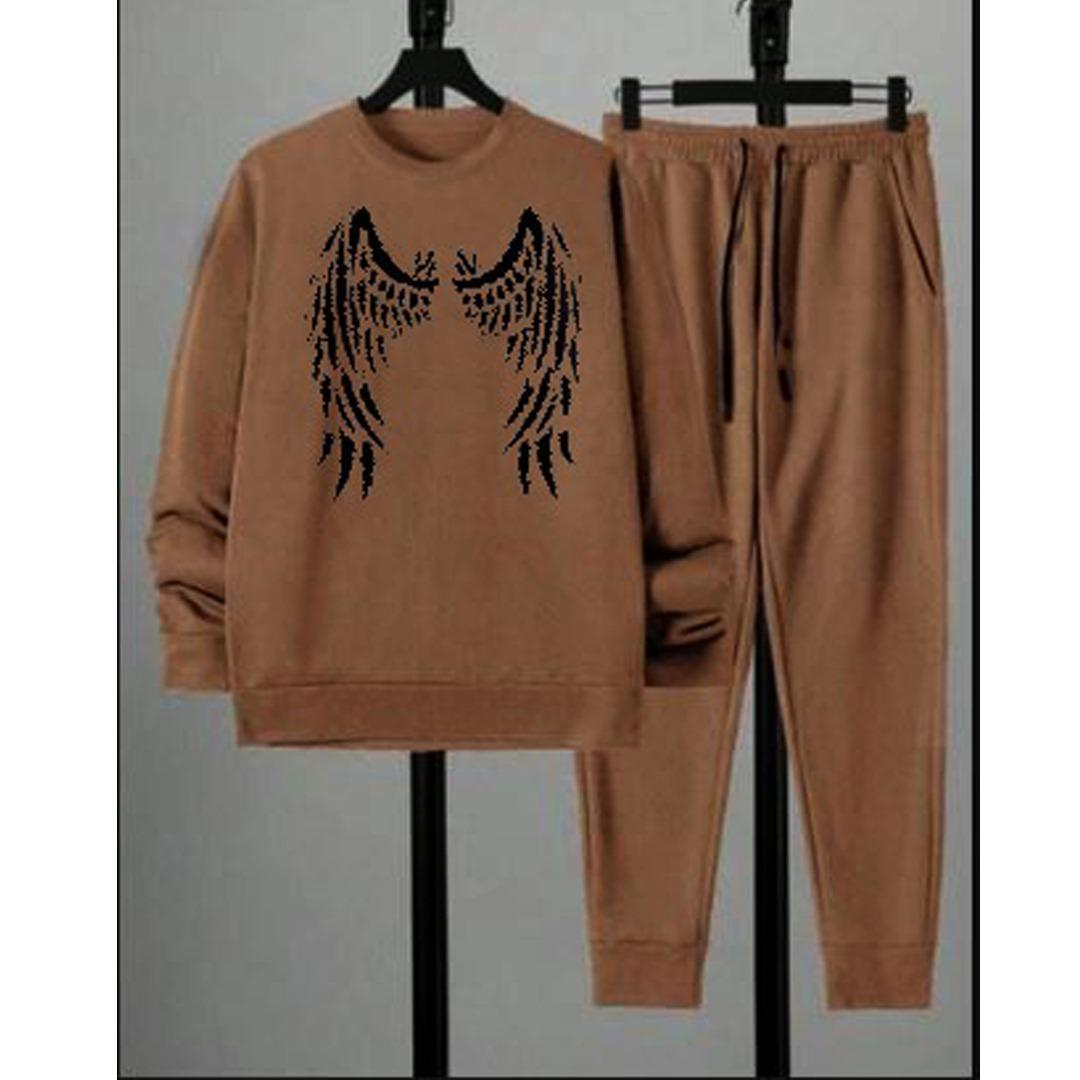 Men's Angel Wings Fleece Track Suit - Brown, 2 Piece