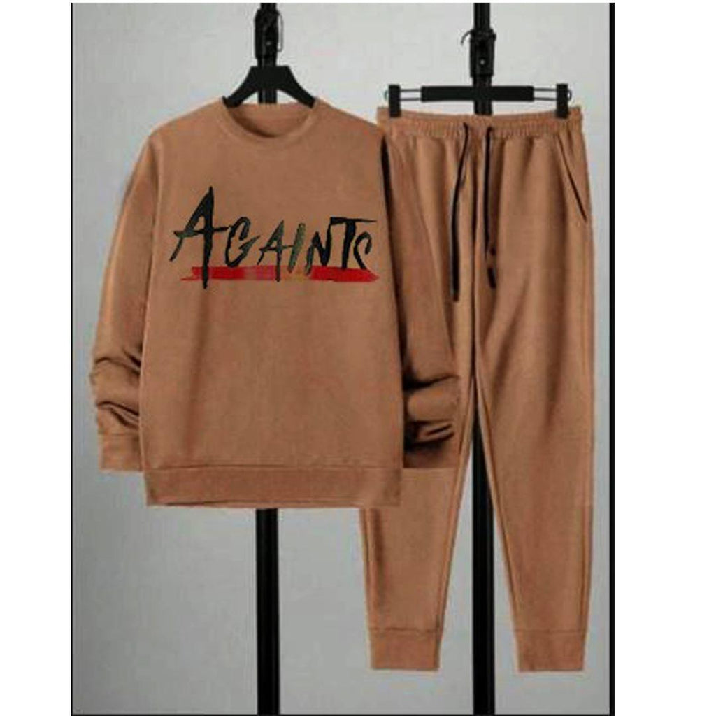 Men's Printed Fleece Track Suit - Brown, 2 Piece