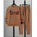 Men's Printed Fleece Track Suit - Brown, 2 Piece