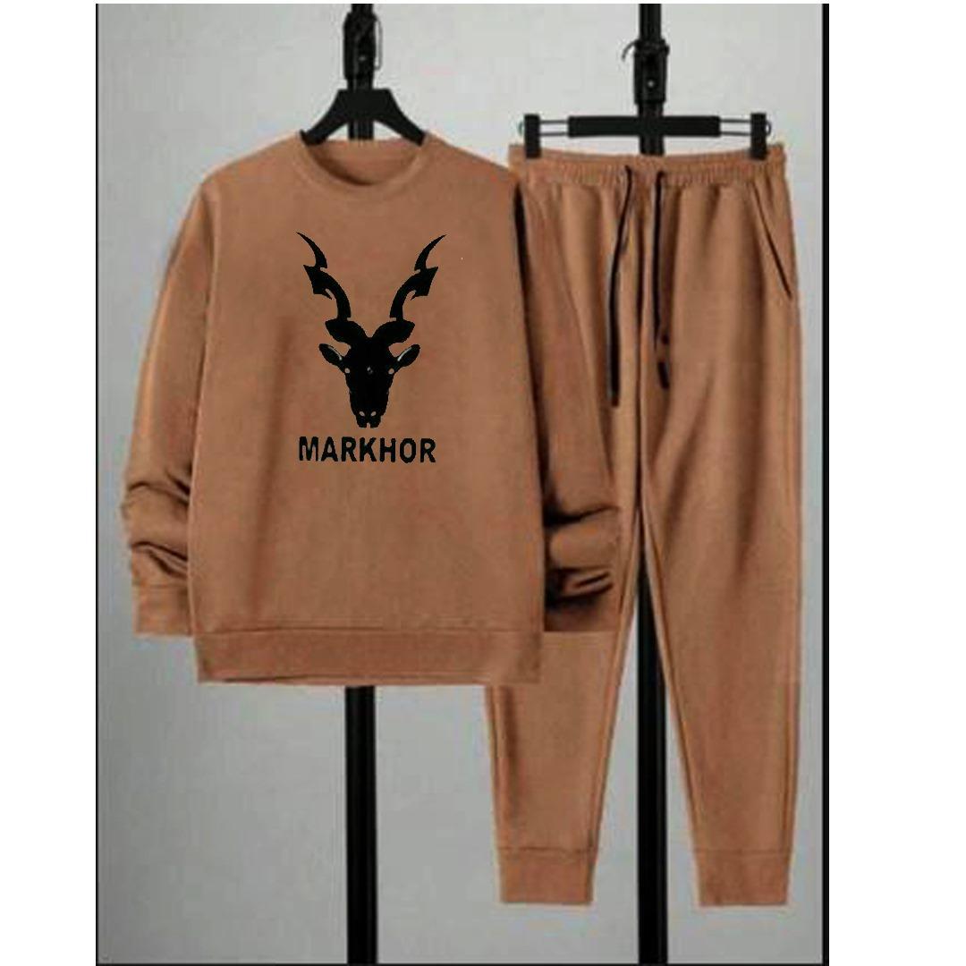 Men's Premium Fleece Track Suit - Brown Markhor Print