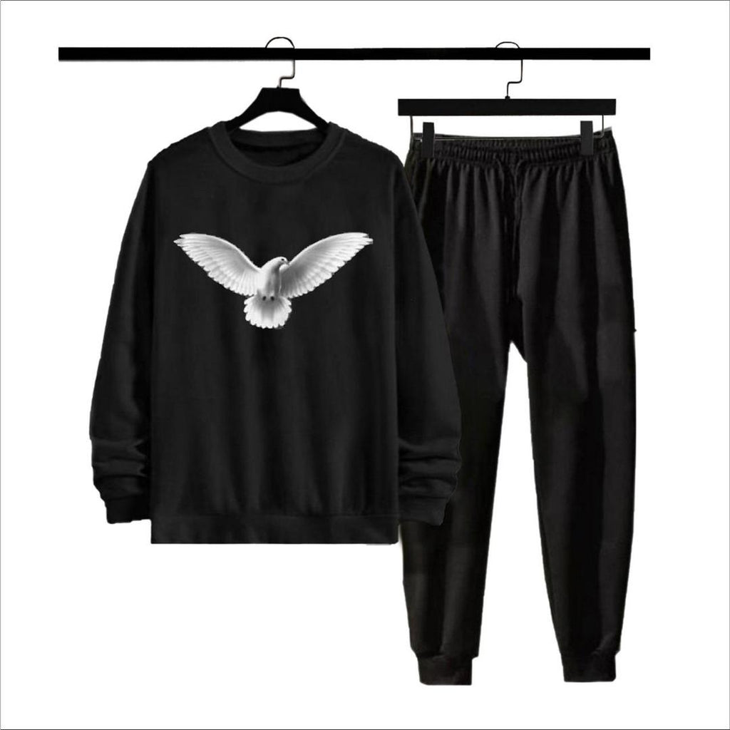 Men's Printed Fleece Track Suit - Black, Winter Warm