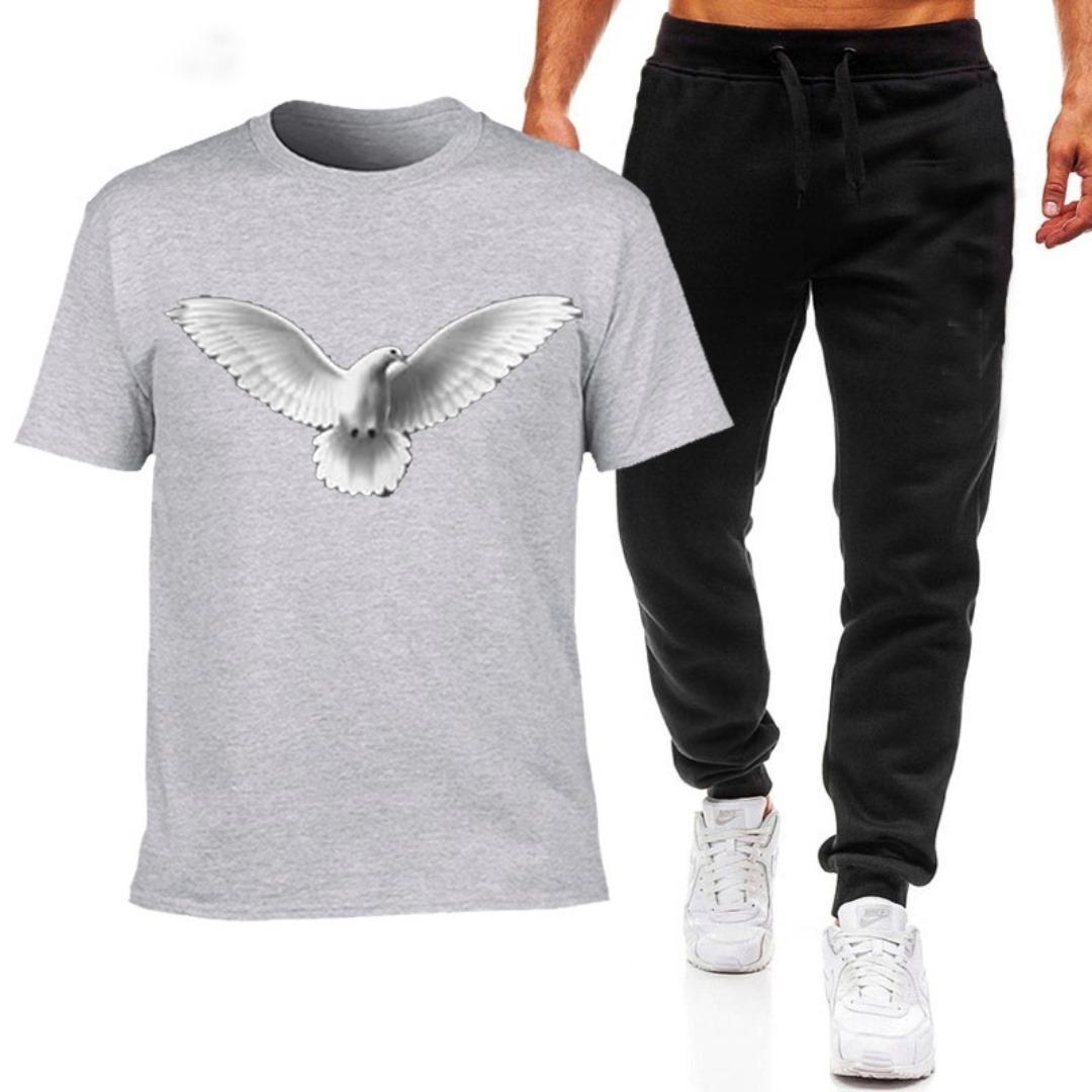 Men's Dove Print Track Suit - Black & White Cotton