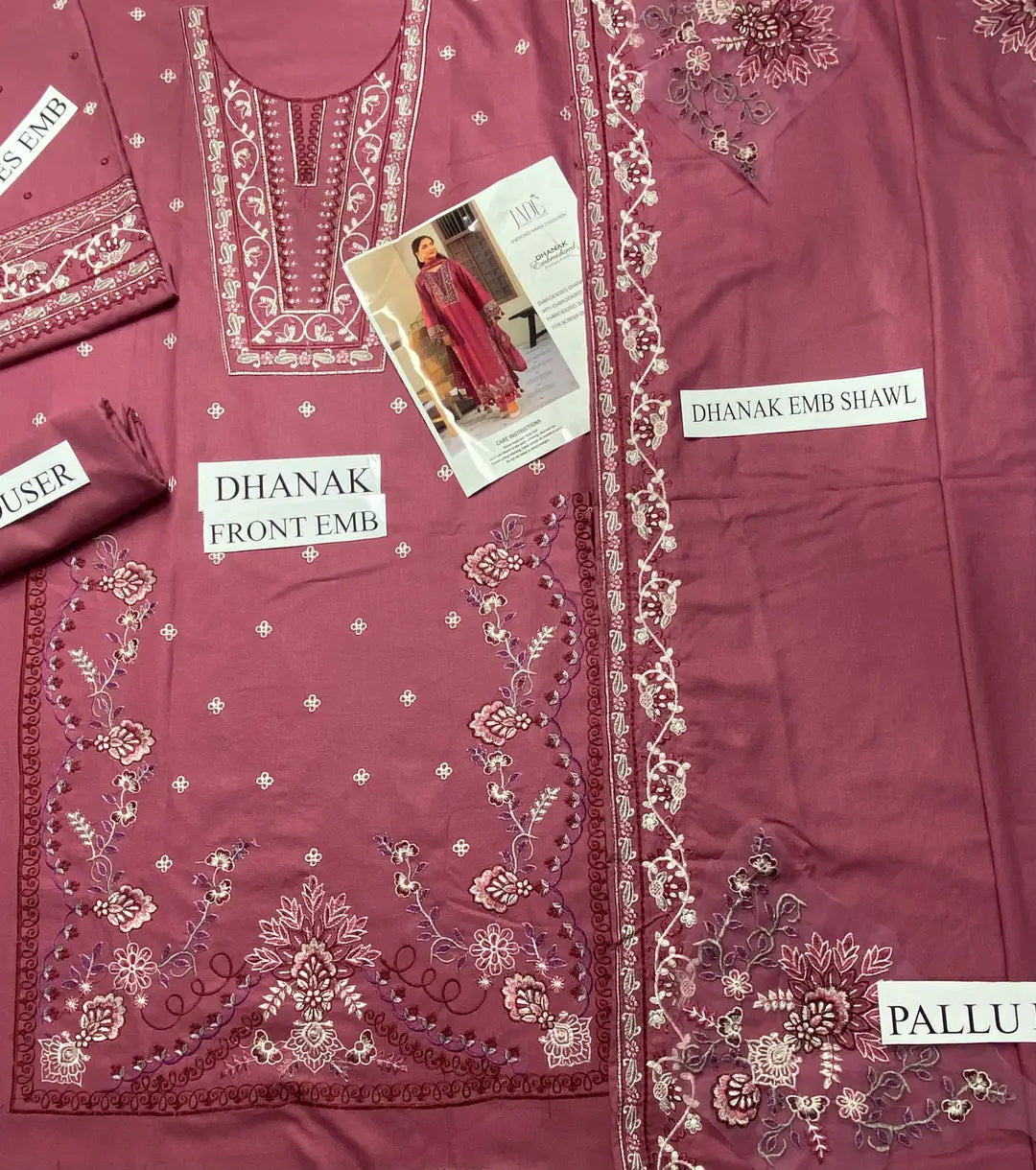 Women's Unstitched Dhanak Suit - Embroidered, Dhanak Dupatta
