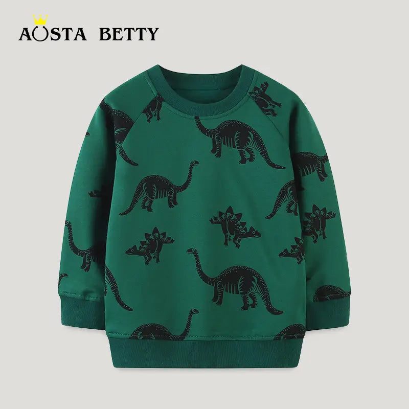 Kids Dinosaur Sweatshirt - Green Print, 2 to 7 Years