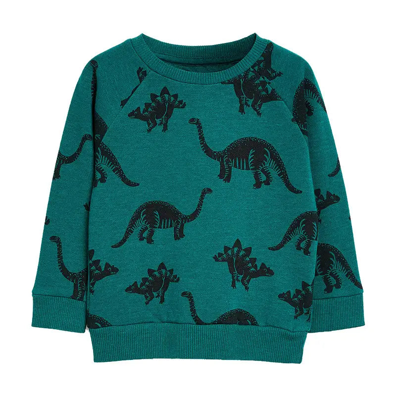 Kids Dinosaur Sweatshirt - Green Print, 2 to 7 Years