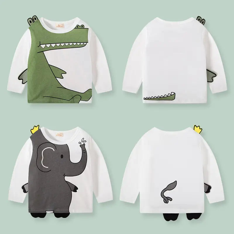 Kids Long Sleeve T-Shirt - Elephant or Croc, 90 to 140cm