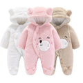 Baby Bear Hooded Padded Jumpsuit - Pink, Beige & White