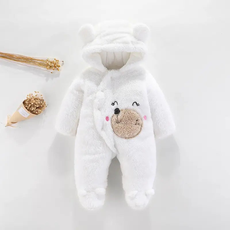 Baby Bear Hooded Padded Jumpsuit - Pink, Beige & White - view 2