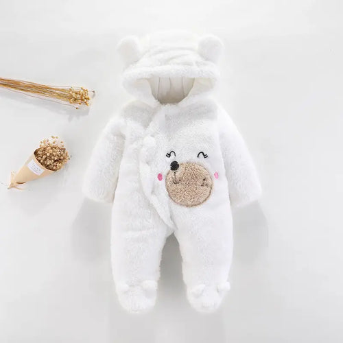 Baby Bear Hooded Padded Jumpsuit - Pink, Beige & White - view 2