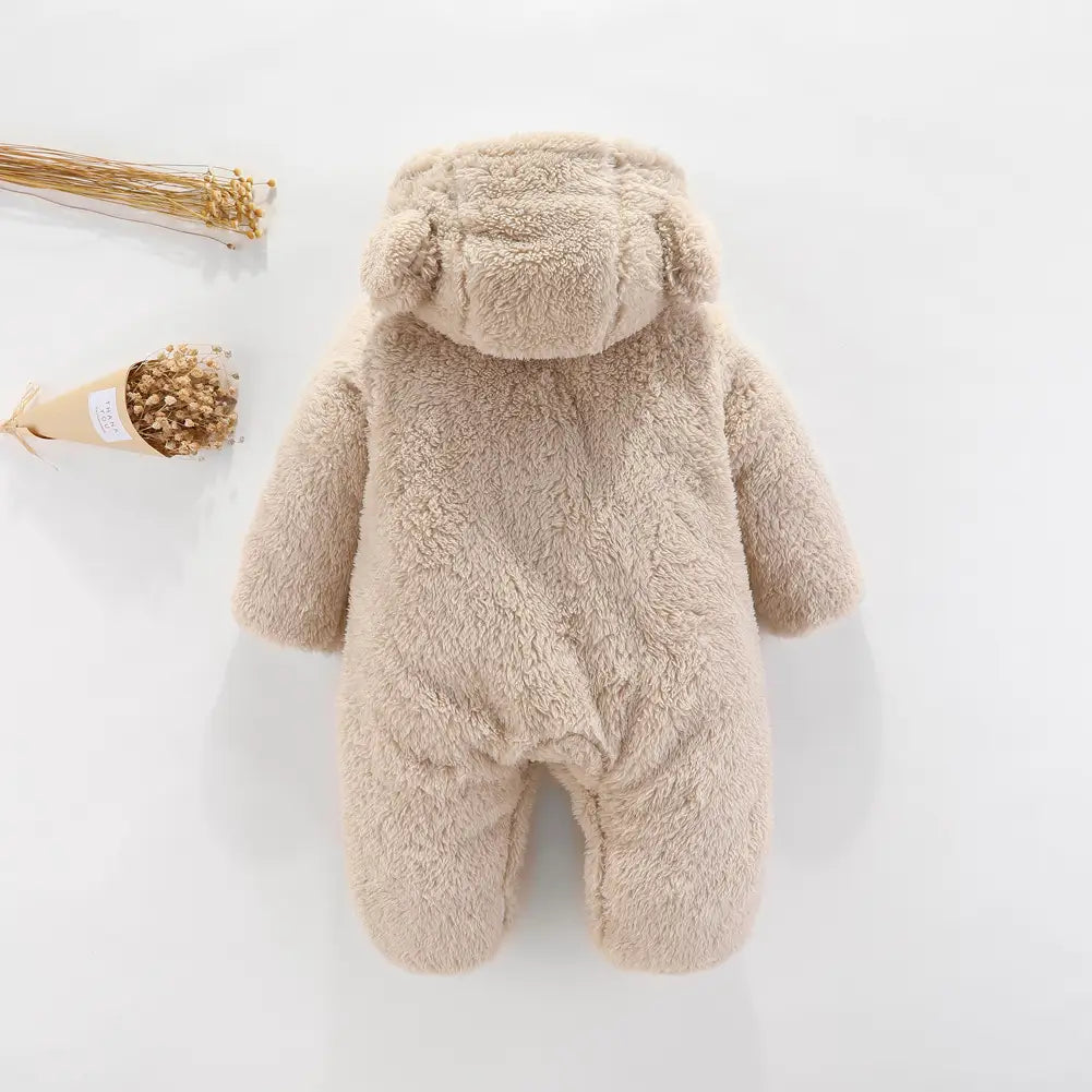 Baby Bear Hooded Padded Jumpsuit - Pink, Beige & White - view 4