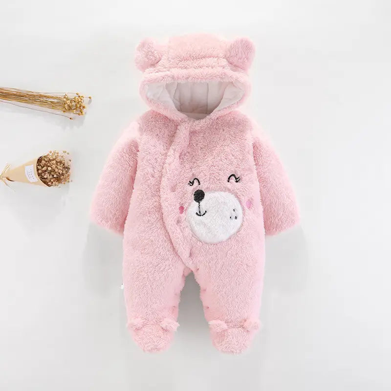 Baby Bear Hooded Padded Jumpsuit - Pink, Beige & White - view 5
