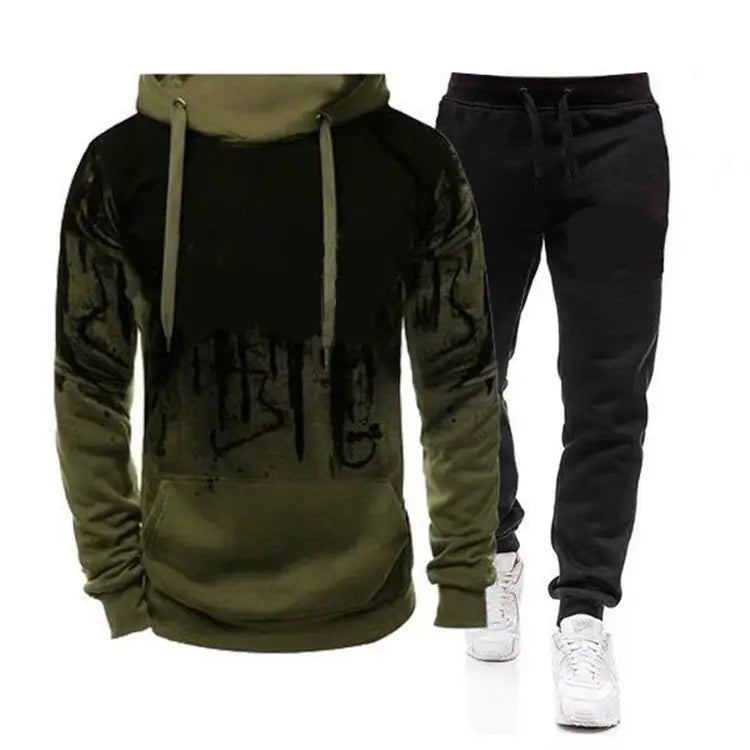 Men's Splash Ink Hoodie Set - Black & White Fleece - view 2
