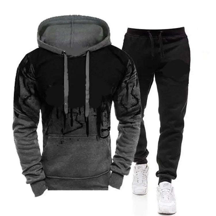 Men's Splash Ink Hoodie Set - Black & White Fleece - view 3