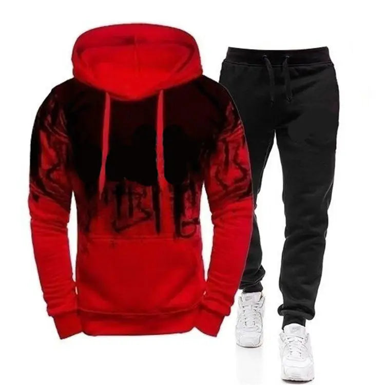 Men's Splash Ink Hoodie Set - Black & White Fleece - view 4