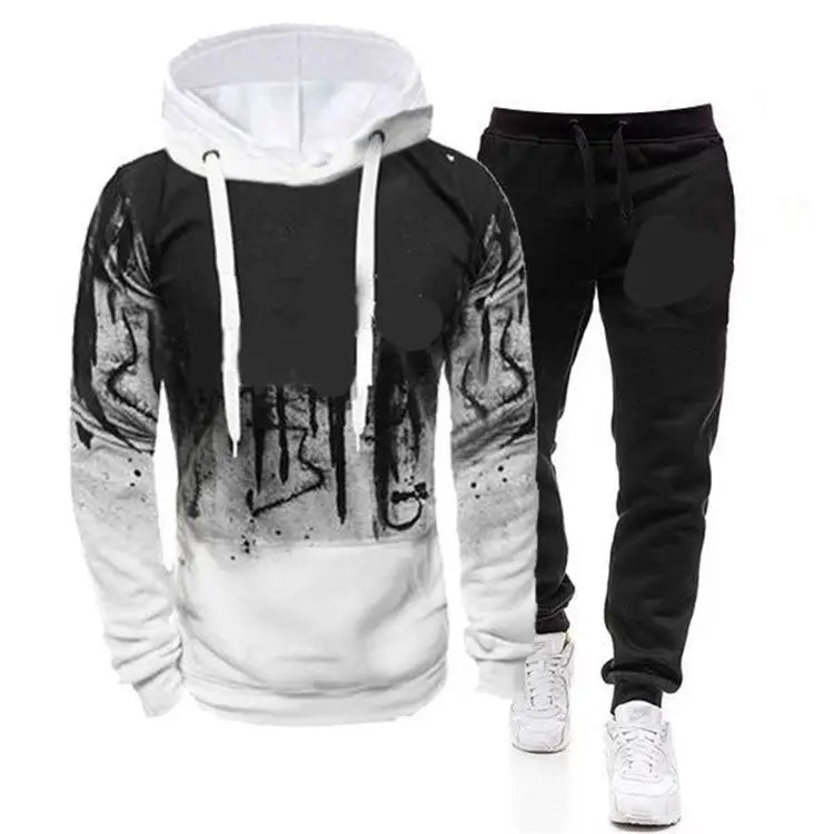 Men's Splash Ink Hoodie Set - Black & White Fleece - view 5