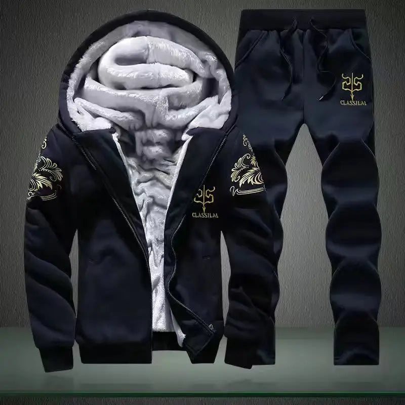 Men's Winter Fleece 2-Piece Suit - Black with Gold Embroidery - view 2