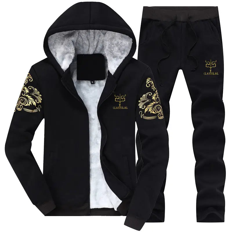 Men's Winter Fleece 2-Piece Suit - Black with Gold Embroidery - view 3