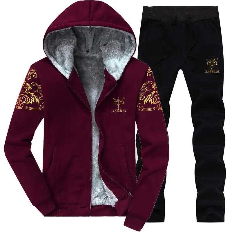 Men's Winter Fleece 2-Piece Suit - Black with Gold Embroidery - view 5