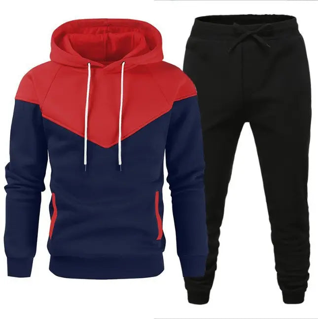 Men's Colour Block Hoodie Set - Red, Navy & Black Fleece