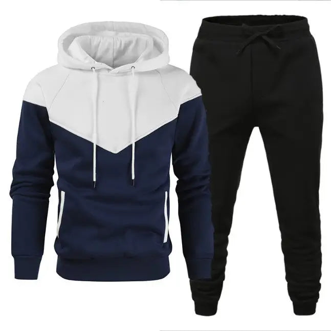 Men's Colour Block Hoodie Set - Red, Navy & Black Fleece - view 3