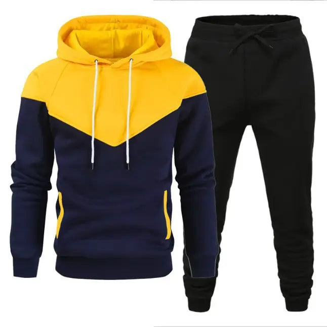 Men's Colour Block Hoodie Set - Red, Navy & Black Fleece - view 4