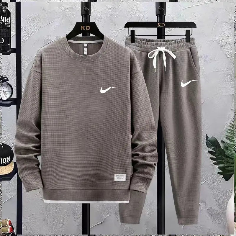 Men's Waffle Track Suit - Black, Loose Fit Autumn - view 2