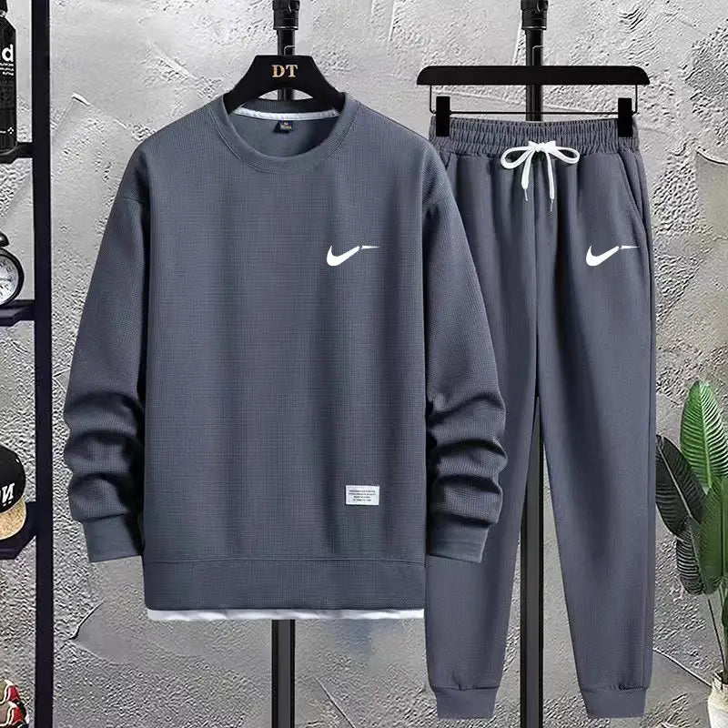 Men's Waffle Track Suit - Black, Loose Fit Autumn - view 3