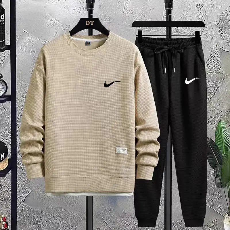 Men's Waffle Track Suit - Black, Loose Fit Autumn - view 4