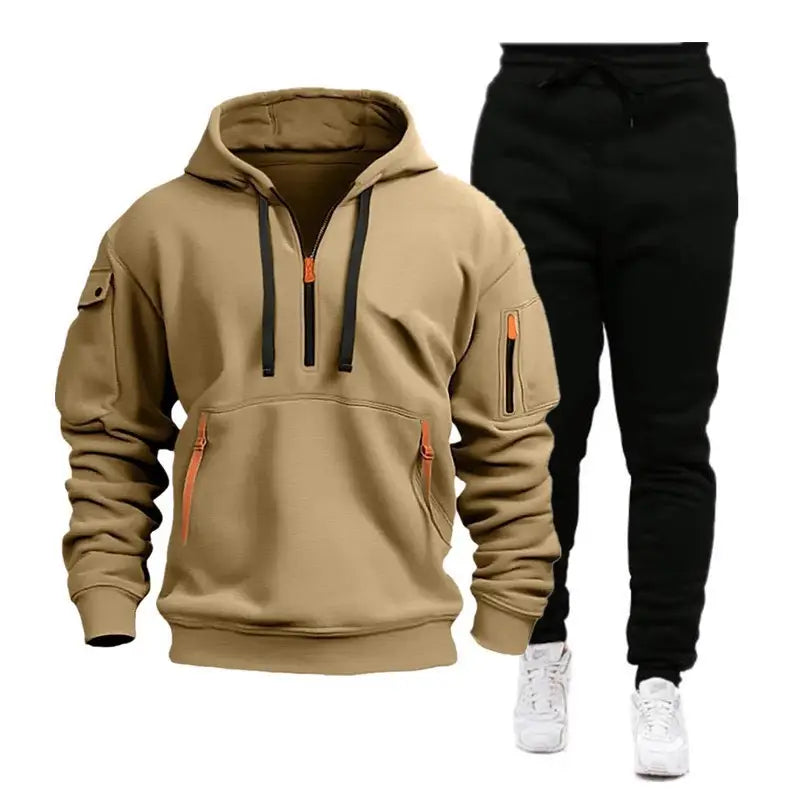 Men's Hoodie & Sweatpants Set - Grey & Black, Winter Warm - view 2
