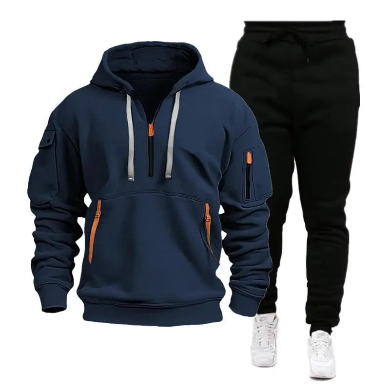 Men's Hoodie & Sweatpants Set - Grey & Black, Winter Warm - view 3