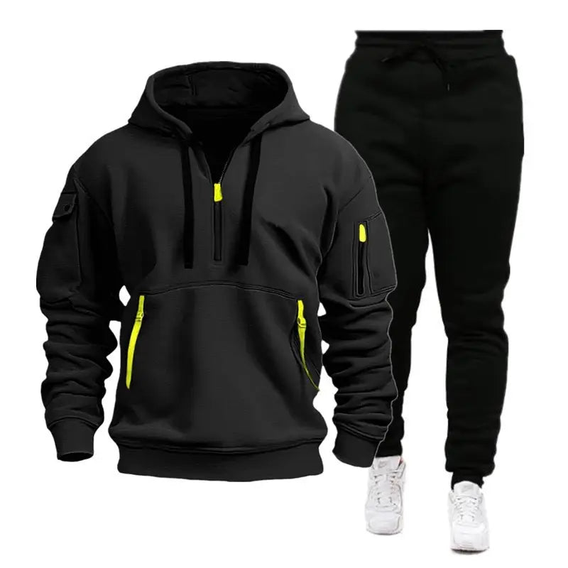 Men's Hoodie & Sweatpants Set - Grey & Black, Winter Warm - view 4