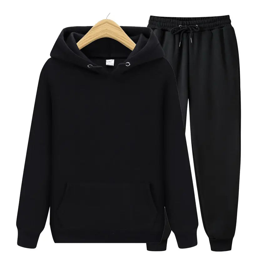 Men's Fleece Hoodie & Pants Set - Black, Autumn Sports