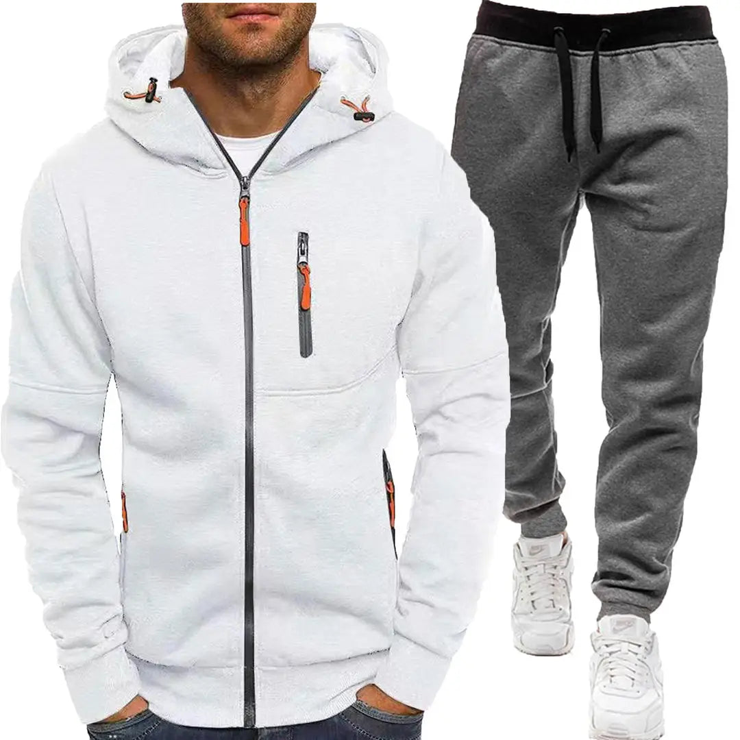 Men's Hoodie & Sweatpants Set - White & Grey Casual